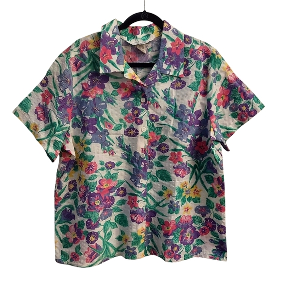 BLAIR Vintage Floral Short Sleeve Button Down Collared Boxy Style Top - Picture 1 of 9